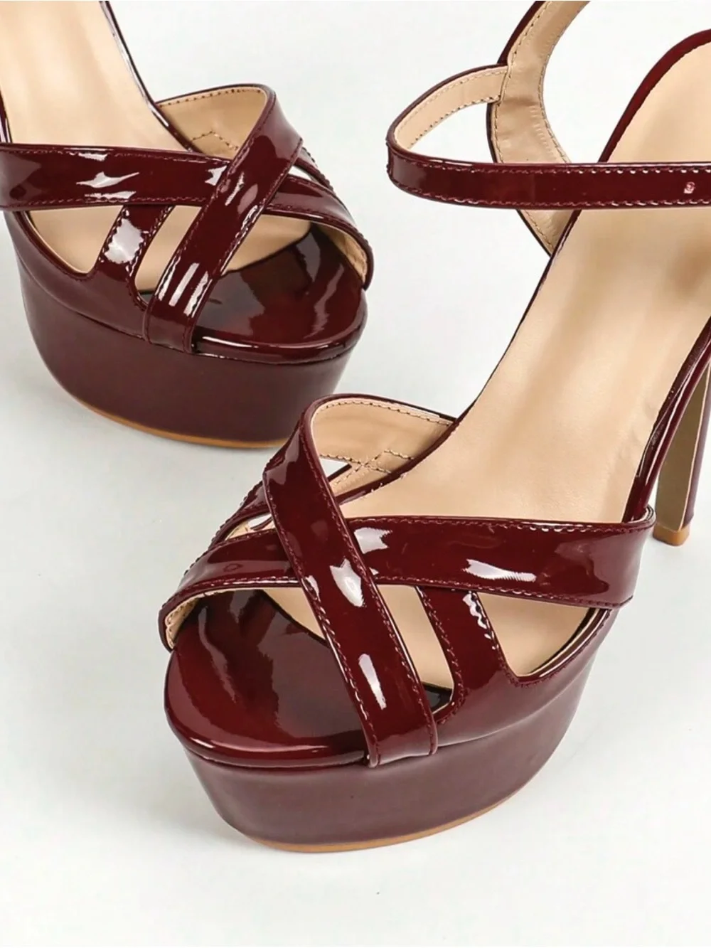 Women’s Burgundy Patent Platform High Heel Sandals